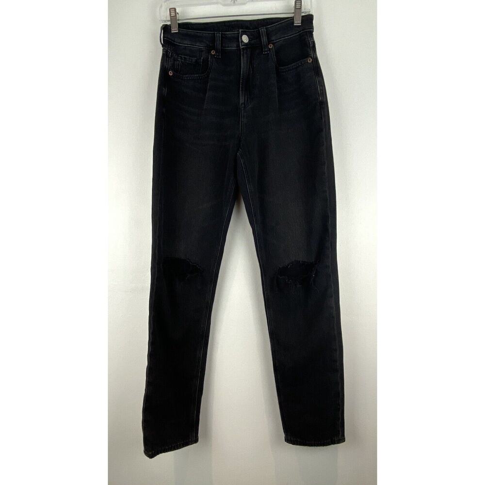 American Eagle Black Distressed High Waist Straight Leg Jean Size 24X27 (1074)